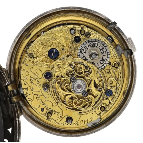 468 - Phil Thomson, London - good 18th century silver cylinder quarter repeating pocket watch, the fusee m... 