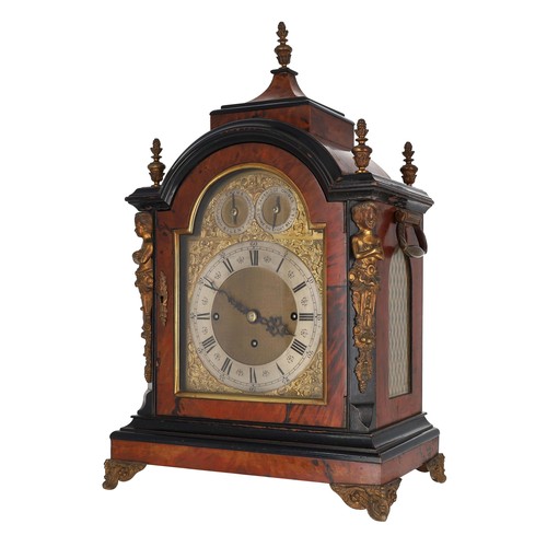 1328 - Good English tortoiseshell, ebonised and gilt metal mounted triple fusee boardroom clock, bearing th... 