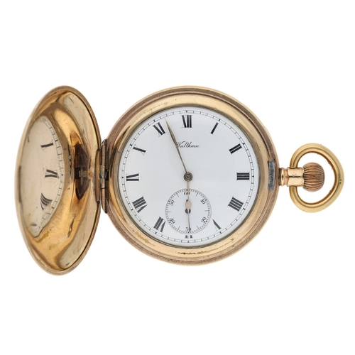 426 - American Waltham Ensign gold plated hunter pocket watch, circa 1907, no. 15587393, Roman numeral dia... 