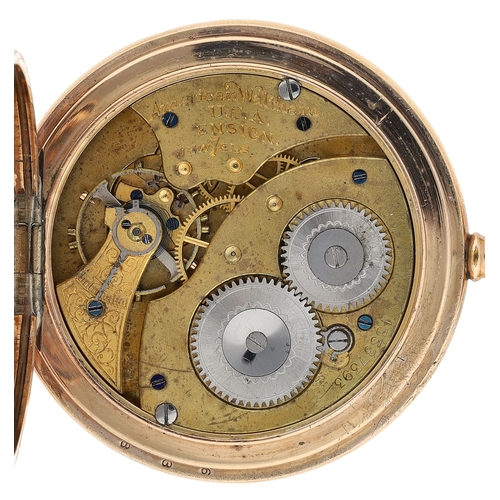 426 - American Waltham Ensign gold plated hunter pocket watch, circa 1907, no. 15587393, Roman numeral dia... 