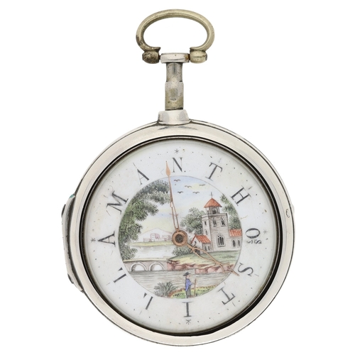 432 - Turner, Rockford - George III silver pair cased verge pocket watch with a polychrome enamel name dia... 