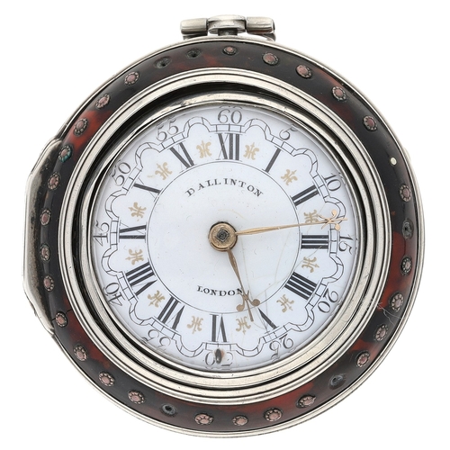 433 - J. Wilders, London - English 18th century repoussé silver and tortoiseshell triple cased verge pocke... 