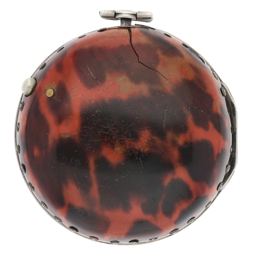 433 - J. Wilders, London - English 18th century repoussé silver and tortoiseshell triple cased verge pocke... 