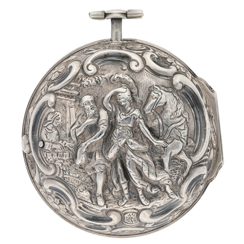 433 - J. Wilders, London - English 18th century repoussé silver and tortoiseshell triple cased verge pocke... 