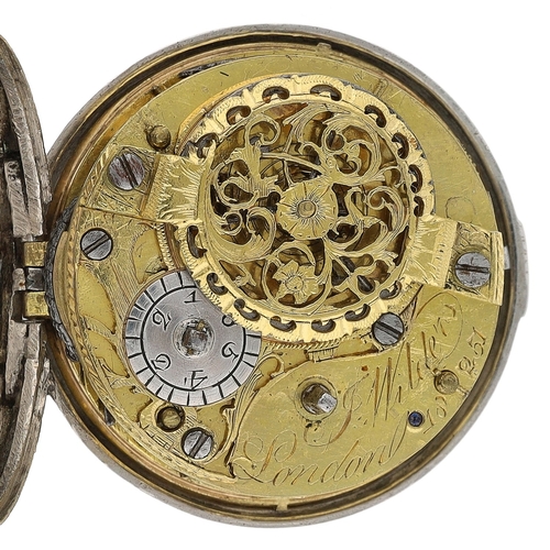 433 - J. Wilders, London - English 18th century repoussé silver and tortoiseshell triple cased verge pocke... 