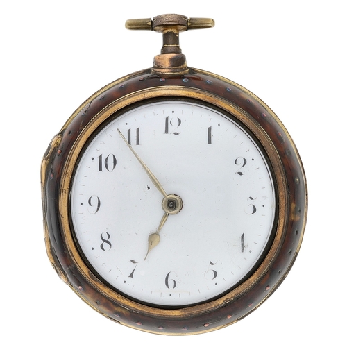 438 - Robert Barnes, Birmingham - English 18th century gilt metal and tortoiseshell pair cased verge pocke... 