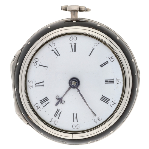 445 - Henry Chater, Ringwood - 18th century English silver and horn pair cased verge pocket watch, London ... 