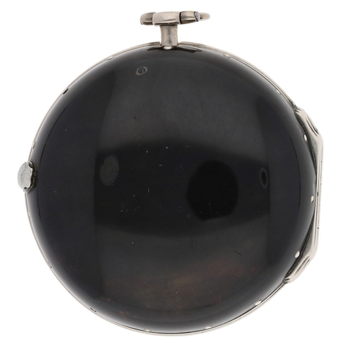 445 - Henry Chater, Ringwood - 18th century English silver and horn pair cased verge pocket watch, London ... 