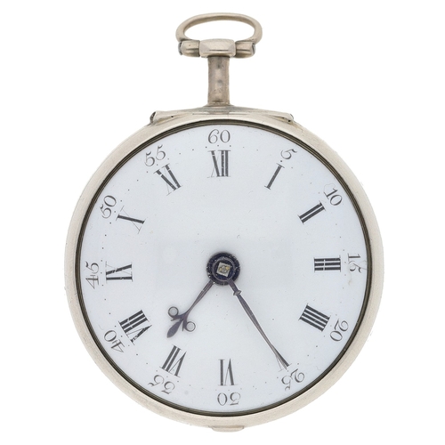 445 - Henry Chater, Ringwood - 18th century English silver and horn pair cased verge pocket watch, London ... 
