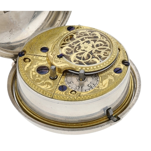 445 - Henry Chater, Ringwood - 18th century English silver and horn pair cased verge pocket watch, London ... 