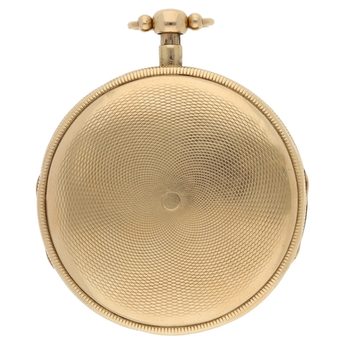 446 - French 18ct plunge quarter repeating calendar pocket watch, finely engraved gilt fusee movement with... 