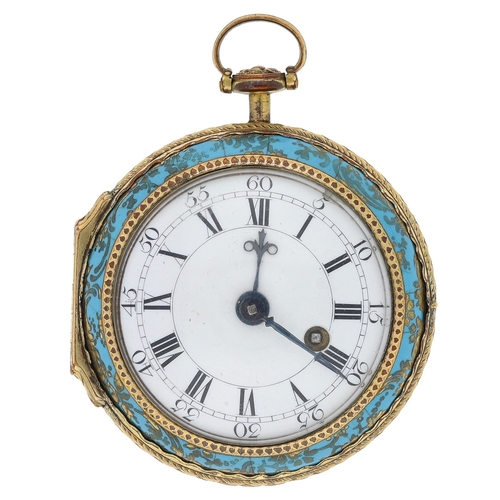 447 - Hughes, London - attractive gilt and enamel verge pocket watch, no. 1940, signed fusee movement with... 