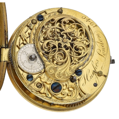 447 - Hughes, London - attractive gilt and enamel verge pocket watch, no. 1940, signed fusee movement with... 