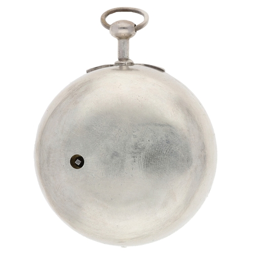 454 - Jno Collins, London - English 18th century silver repoussé pair cased verge pocket watch, no. 571, s... 