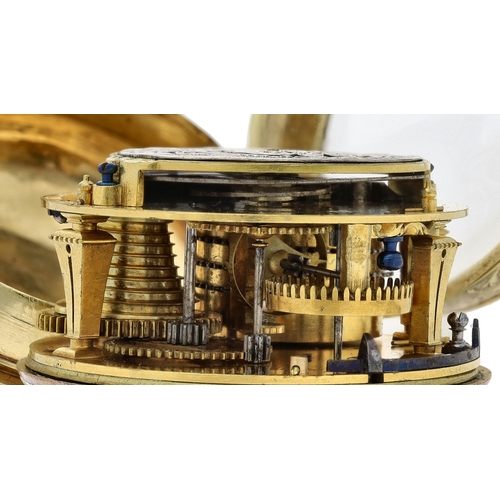 455 - D. Millard, Paris - late 17th century French Oignon gilt metal verge pocket watch with mock pendulum... 