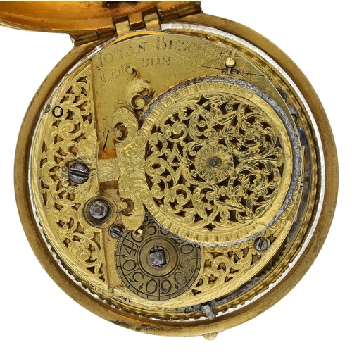 457 - Johan Bushman, London - early 18th century gilt metal pair cased verge pocket watch, signed fusee mo... 