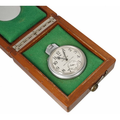 1336 - Hamilton U.S. Navy Model 22 forty-eight hour metal cased chronometer deck watch, circa 1943, the sil... 