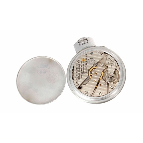 1336 - Hamilton U.S. Navy Model 22 forty-eight hour metal cased chronometer deck watch, circa 1943, the sil... 