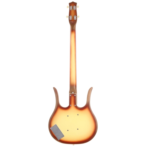215 - Danelectro Longhorn four string bass guitar, made in China; Body: coral burst finish, small dings to... 