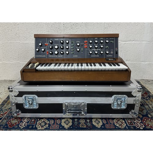 Vintage Moog MiniMoog Model D synthesizer, made in USA (USA voltage), within heavy duty flight case
