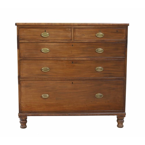 877 - 19th century mahogany chest of two short over three long graduated drawers, raised on turned feet, 4... 