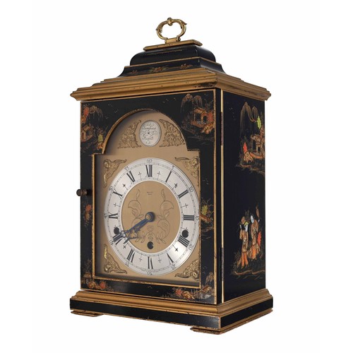 449 - Good decorative chinoiserie black lacquered bracket clock by Elliott, brass dial inscribed 'Tempus F... 