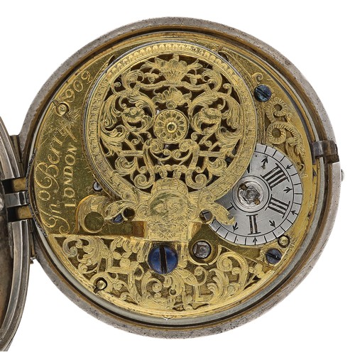 53 - John Berry, London - George I silver pair cased verge pocket watch, No. 909, London 1716, signed fus... 