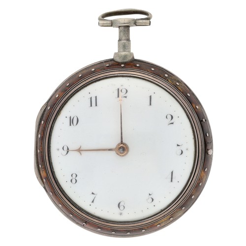 1 - Barth Valentine, London - George III silver and horn 'Britannia' pair cased verge pocket watch, Lond... 