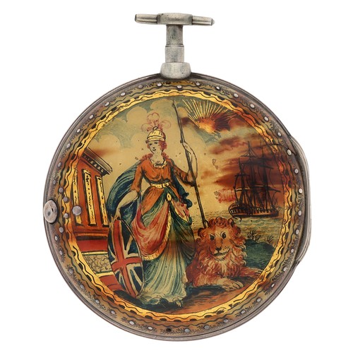 1 - Barth Valentine, London - George III silver and horn 'Britannia' pair cased verge pocket watch, Lond... 