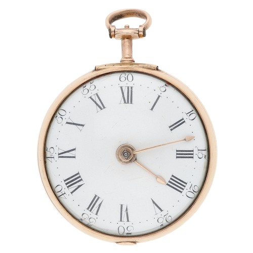 10 - William Knight, London - George III 22ct repoussé pair cased verge pocket watch, London 1776, No. 38... 