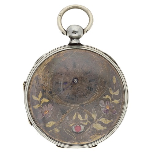43 - Attractive engraved 'mock pendulum' pocket watch, unsigned key wind gilt frosted movement with compe... 