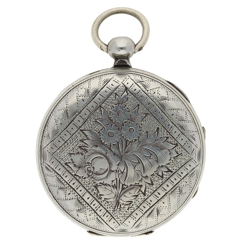 43 - Attractive engraved 'mock pendulum' pocket watch, unsigned key wind gilt frosted movement with compe... 