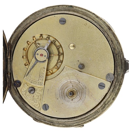 43 - Attractive engraved 'mock pendulum' pocket watch, unsigned key wind gilt frosted movement with compe... 