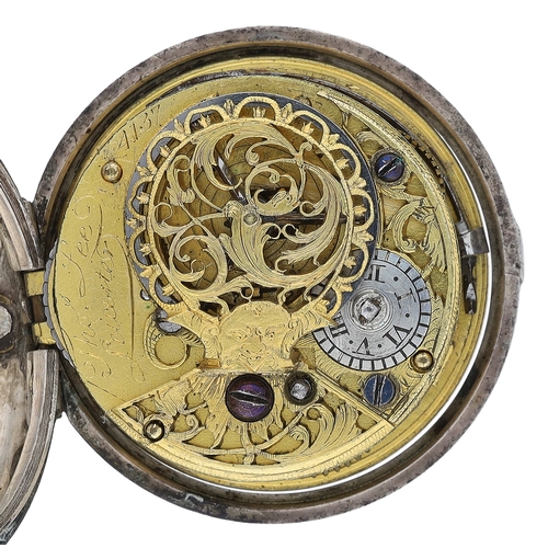 9 - Thomas Lee, Leicester - George III silver pair cased verge pocket watch, circa 1770, No. 4137, signe... 