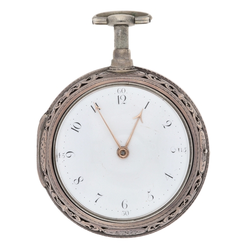 19 - George Clark, London - Fine George III silver pair cased verge plunge quarter repeating pocket watch... 