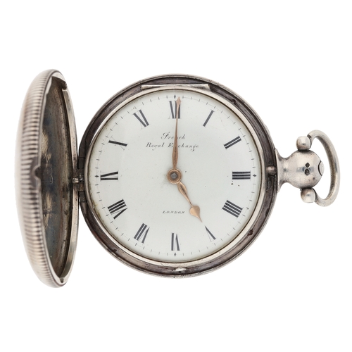 37 - French, Royal Exchange, London - George III silver cylinder hunter pocket watch, London 1813, No. 87... 