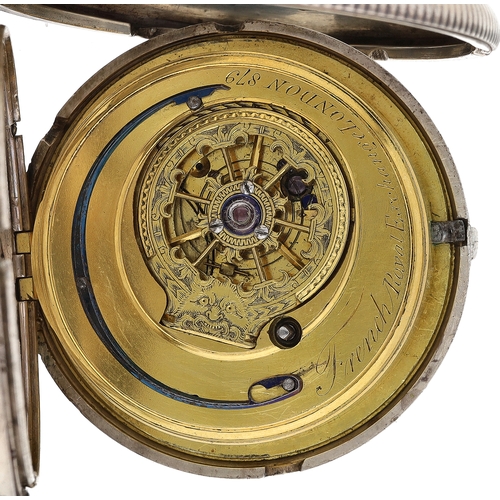 37 - French, Royal Exchange, London - George III silver cylinder hunter pocket watch, London 1813, No. 87... 