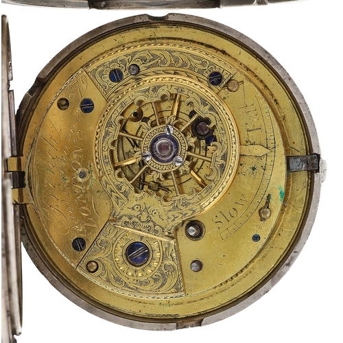 37 - French, Royal Exchange, London - George III silver cylinder hunter pocket watch, London 1813, No. 87... 