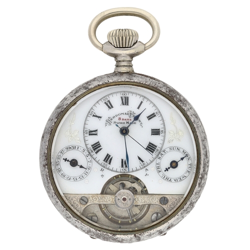 38 - Hebdomas Patent - 8 Days Calendar gunmetal pocket watch with rare sweeping centre seconds, signed wh... 