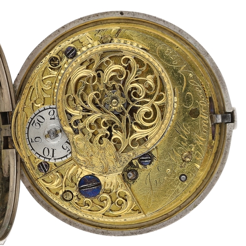 39 - John Mills, Montrose - 18th century silver pair cased verge pocket watch, London 1765, No. 78, signe... 