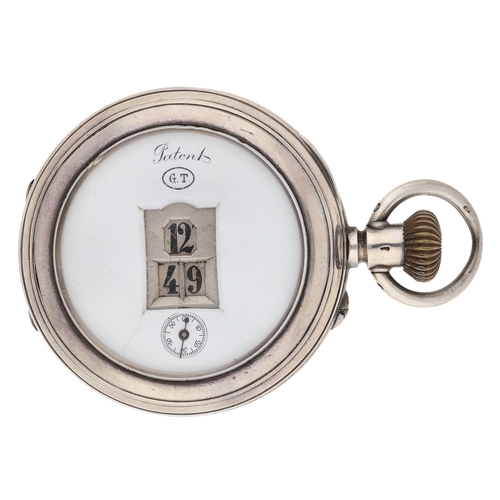 60 - Swiss silver (0.935) digital jump hour pocket watch, circa 1880,&nbsp;gilt frosted lever movement wi... 