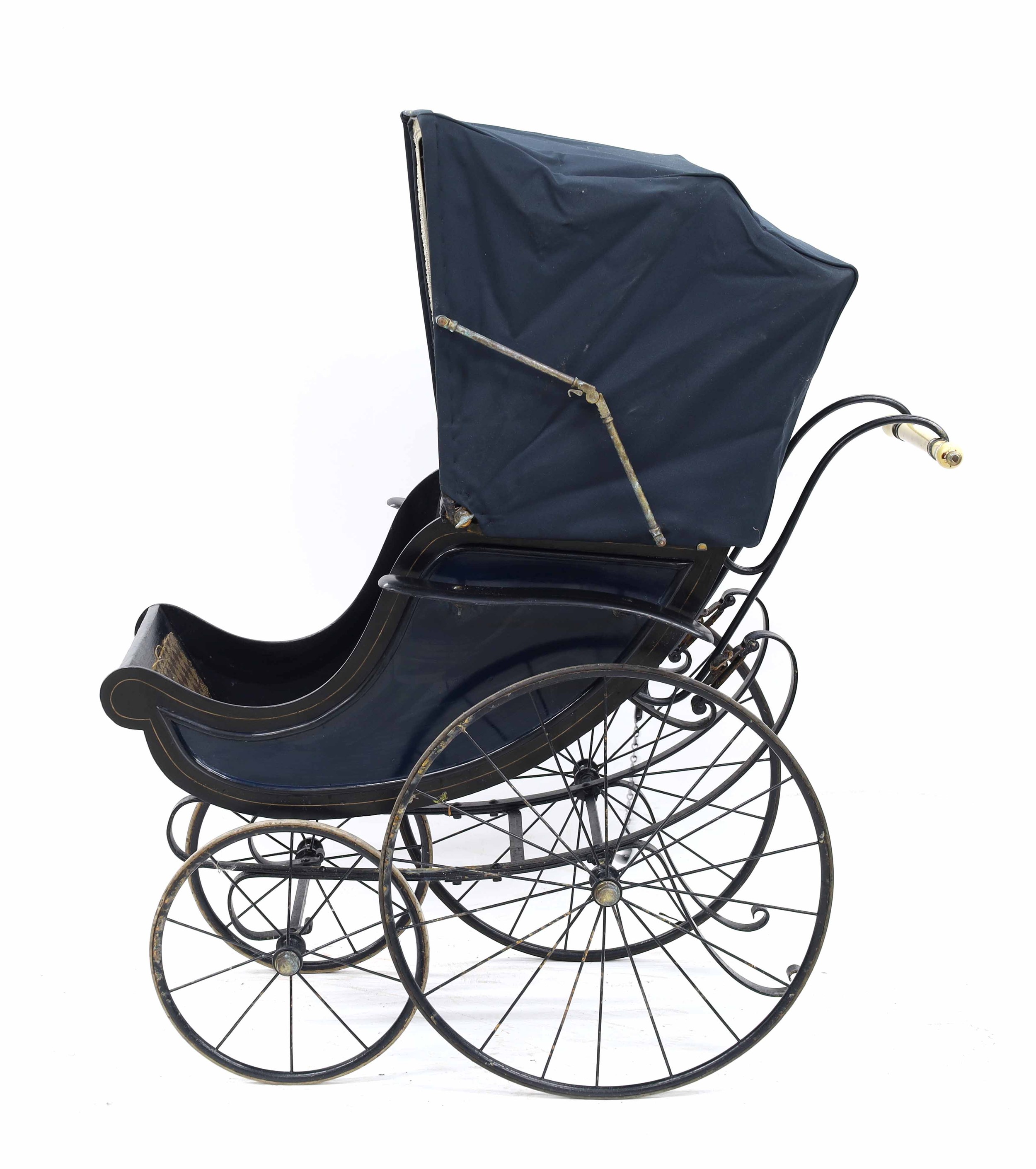 Edwardian child's Victoria pram by and labelled 'Millson's', 50