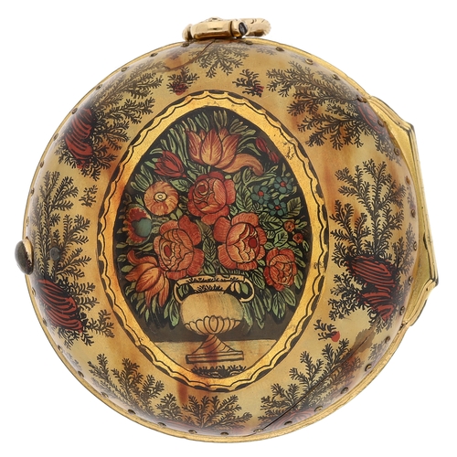 55 - James Jenkins, London - George II gold and horn pair cased verge pocket watch, London (possibly 1748... 