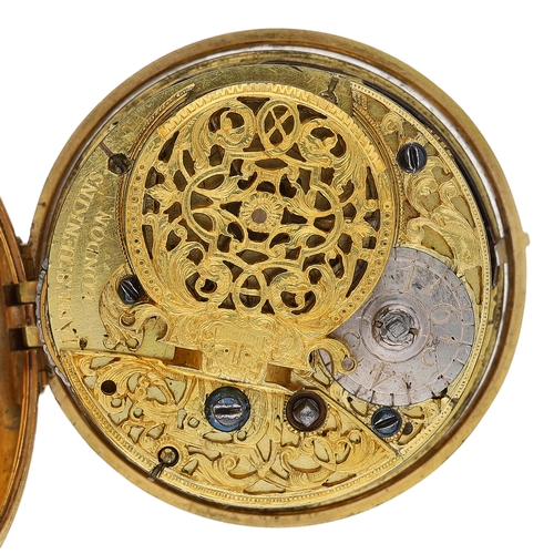 55 - James Jenkins, London - George II gold and horn pair cased verge pocket watch, London (possibly 1748... 
