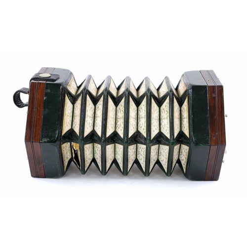 2533 - English treble concertina probably by Scates, with forty-eight metal buttons on foliate pierced rose... 