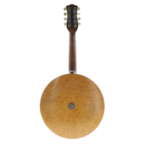 2534 - Banjo mandolin, unnamed, with Dallas style birds eye maple resonator, 8