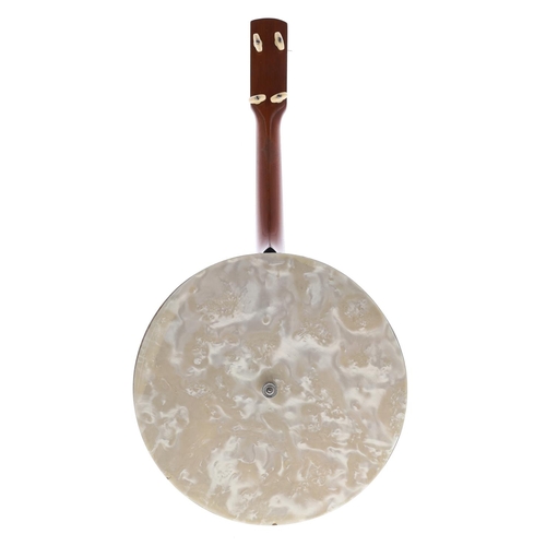 2536 - Barnes & Mullins ukulele banjo, with pearloid resonator and sides, scalloped rim, 11