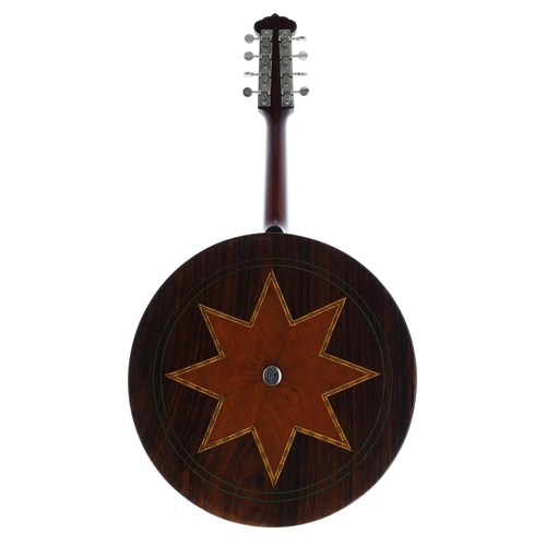 2537 - Good banjo mandolin, unnamed, the rosewood resonator inlaid with a large star within chevron and gre... 