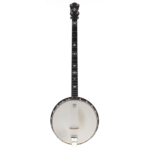 2538 - Clifford Essex & Son 'Popular' four string banjo, bearing the maker's plate screwed to the perch... 