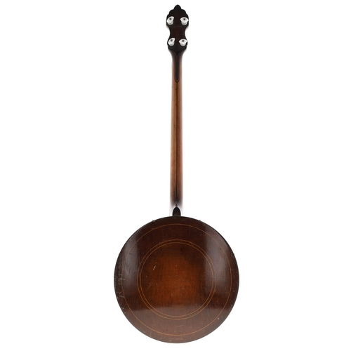 2539 - Bacon & Day 'Silver Bell' four string banjo, with mahogany boxwood banded resonator, 11
